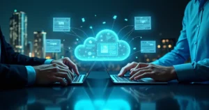 Certidões digitais flutuando conectadas em nuvem segura